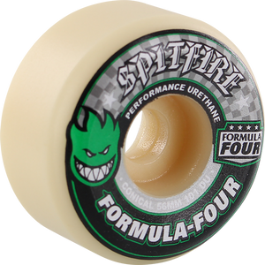 Spitfire F4 101a Conical 56mm White W/Green & Black Skateboard Wheels (Set of 4)