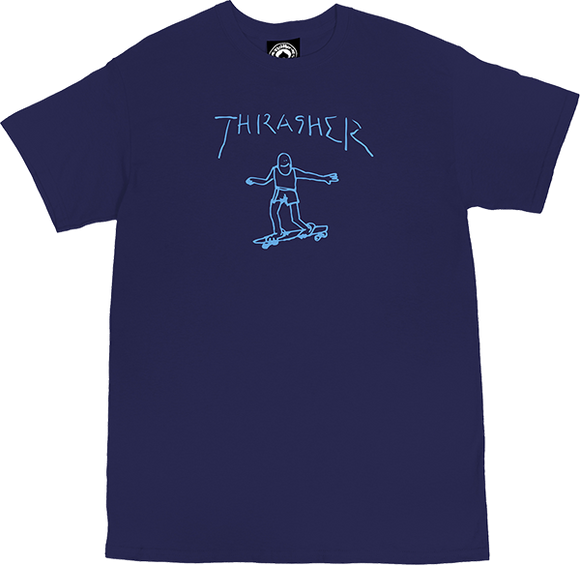 Thrasher Gonz Logo T-Shirt - Size: LARGE Navy/Lt.Blue