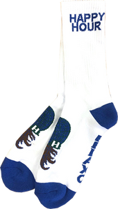 Happy Hr Mucho Relaxo Crew Socks White/Blue - Single Pair 