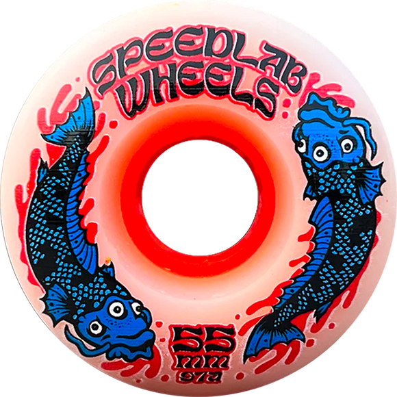 Speedlab Koi 55mm 97a White/Red/Blu Skateboard Wheels (Set of 4)