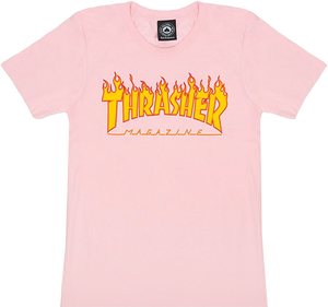 Thrasher Flame Logo Girls T-Shirt - Size: X-SMALL Pink