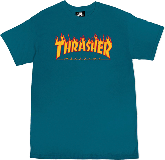 Thrasher Flame T-Shirt - Size: MEDIUM Galapagos Blue