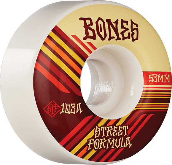 Bones Wheels STF V4 Retros 53mm 103a White Skateboard Wheels (Set of 4)