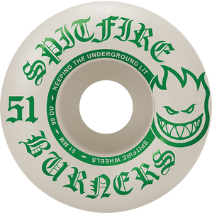 Spitfire Burners 51mm 99a White/Green Skateboard Wheels (Set of 4)