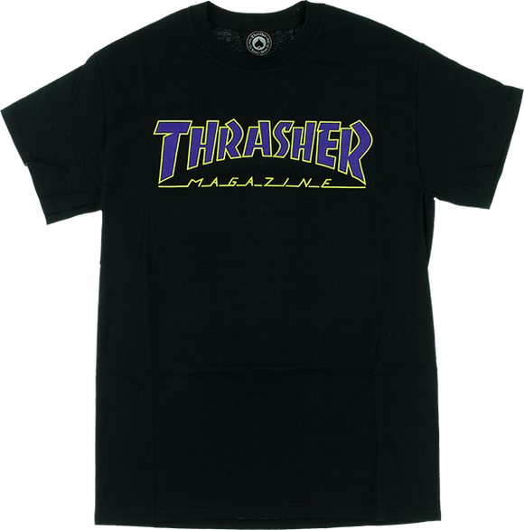 Thrasher Outlined T-Shirt - Size: X-LARGE Black/Purple/Yellow