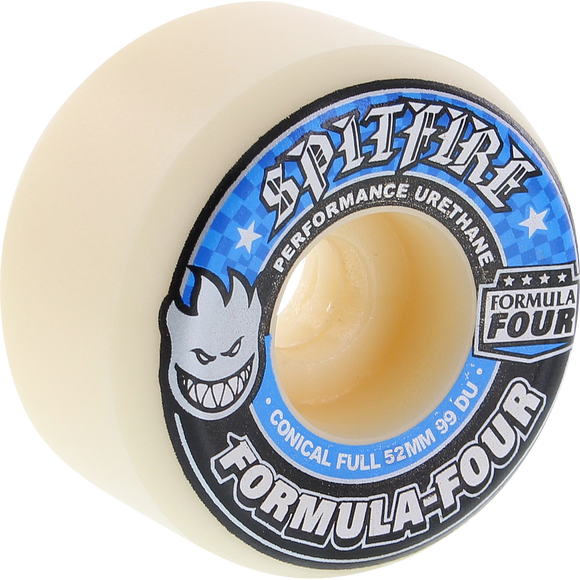 Spitfire F4 99a Conical Full 52mm White W/Blue Skateboard Wheels (Set of 4)