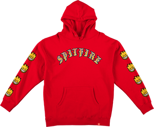 Spitfire Old E Bh Fill Sleeve Hooded Sweatshirt - MEDIUM Scarlet/Gold