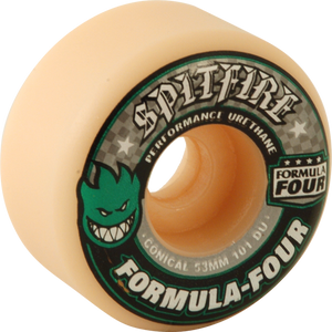 Spitfire F4 101a Conical 53mm White W/Green & Black Skateboard Wheels (Set of 4)