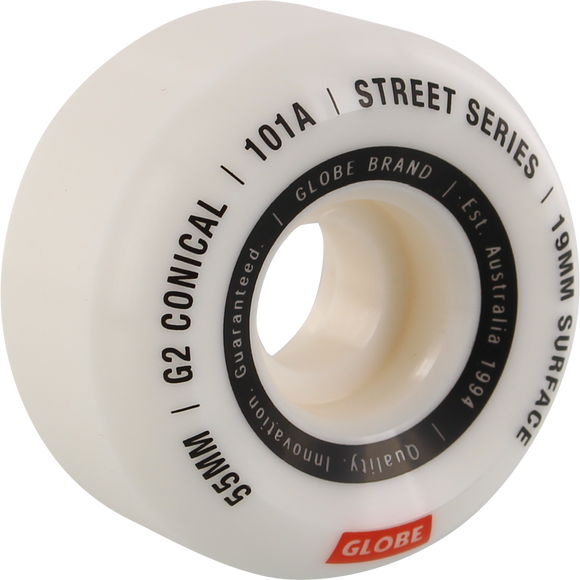 Globe G2 Conical Street 55mm 101a White/Essential Skateboard Wheels (Set of 4)